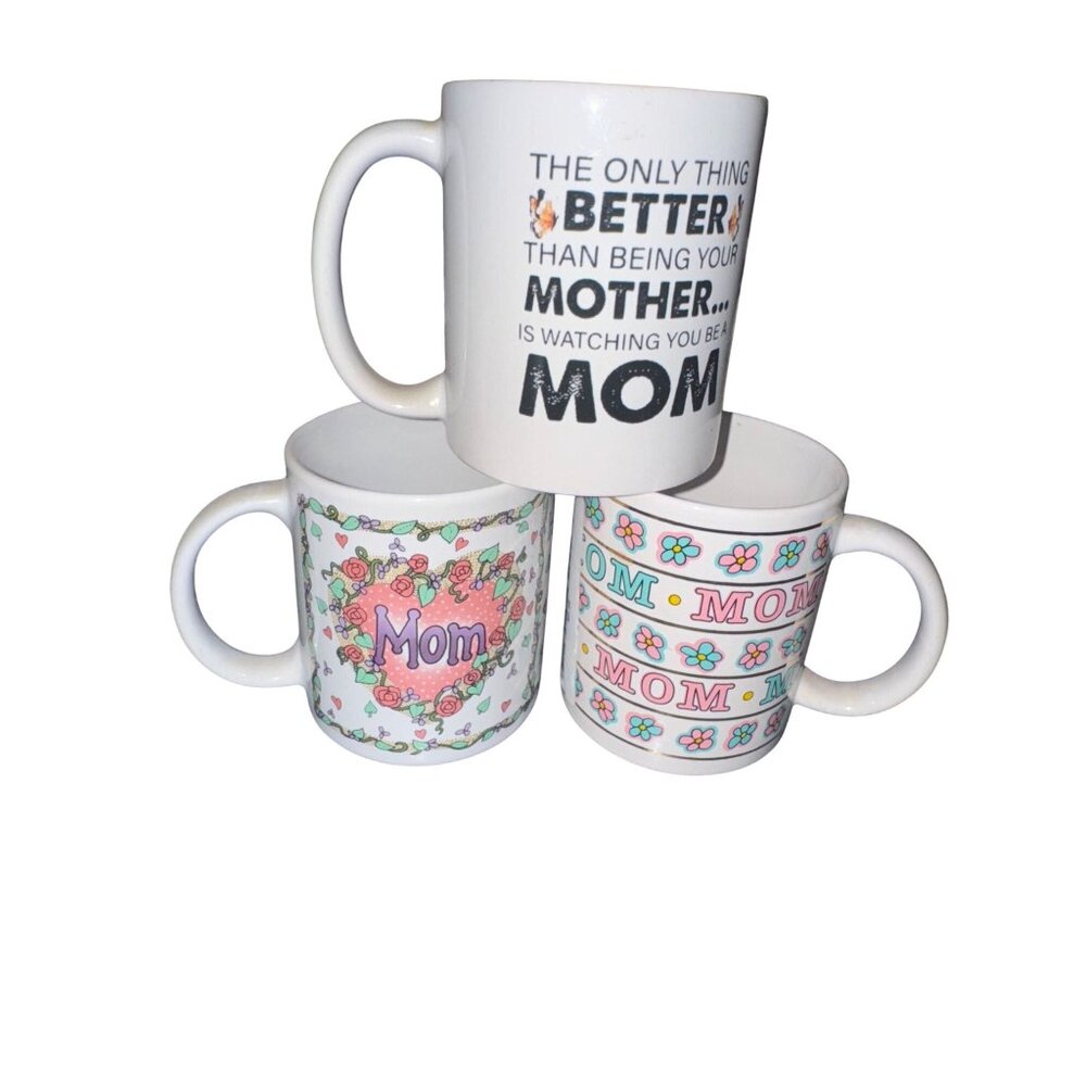 Set Of 3 "Mom" Themed Ceramic Coffee Mugs